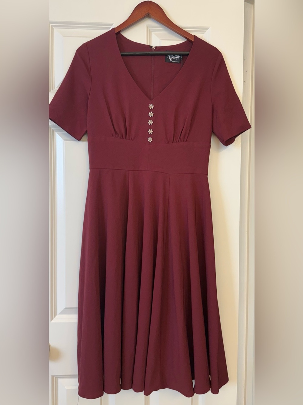 NWT Hell Bunny Mila Burgundy Midcentury Vintage Retro Midi Dress Medium